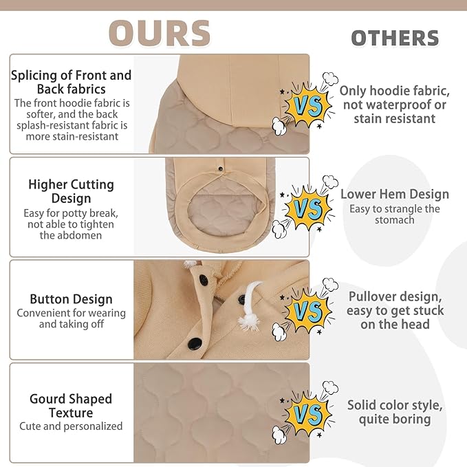 KOOLTAIL Warm Dog Winter Coat for Small Dogs, Waterproof Puppy Jacket with Leash Hole, Cold Weather Pet Vest for Winter, Soft Pet Hoodie Sweater Sweatshirt Clothes for Puppy Cats Girls Boys Beige M