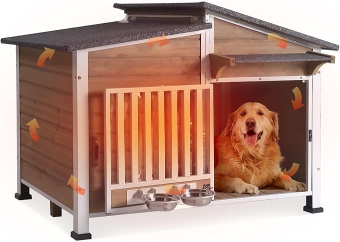 Large Heated Dog House Outdoor XL Insulated Dog House Weatherproof Dog Kennel (Outdoor Dog House (Standard Model), Large Insulated Dog House (AIR7021-Brown))