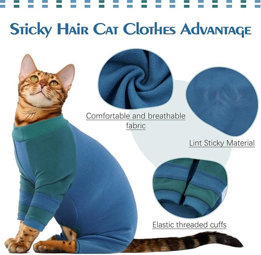 Sticky Hair Cat Clothes, Prevent Hair Loss Cats Pajamas, Turtleneck Cat Sweaters for Cats Only, Kitten Onesie Shirts Apparel Jumpsuit, Recovery Suit After Surgery, Blue XXL