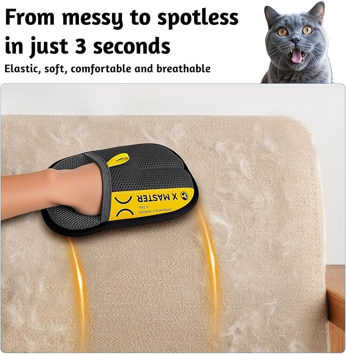 ZOOFLUX 2 Pack Pet Hair Grooming Gloves – Upgraded Mesh + Brush Fabric, Washable Electrostatic Pet Hair Remover for Dogs & Cats – Reusable Glove for Carpet, Furniture, Clothes (Black)