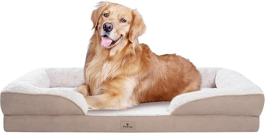 XL Orthopedic Dog Beds Large Sized Dog - Washable Large Dog Cat Bed Waterproof, Comfort Dogs Couch Sofa with Washable Removable Cover, Pet Bed with Nonskid Bottom, Beige, 42"