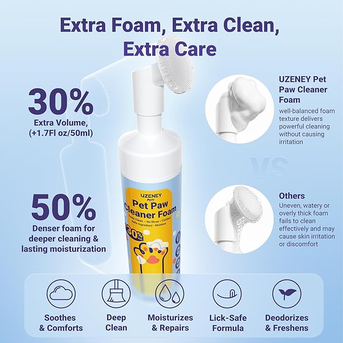 Paw Cleaner for Dogs and Cats, No-Rinse Puppy Paw Washer, Larger Volume Dog Foot Foaming Cleanser with Scrubber Brush for Dirty and Muddy Paw, Hypoallergenic Ingredient, 6.8 fl.oz