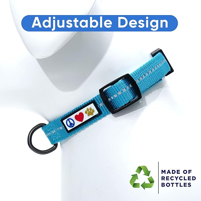 Pawtitas Recycled Dog Collar with Reflective Stitched Puppy Collar Made from Plastic Bottles Collected from Oceans Medium Teal Turquoise Wave