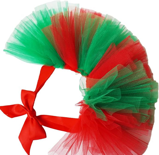 Christmas Pet Tutu Dress for Dogs & Cats - Adjustable Pet Tulle Costume, Small Animal Tutu Skirt for New Year Celebrations (RedGreen, Large)