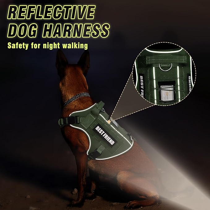 Tactical Dog Harness Small Sized Dog,No Pull Military Dog Vest with Handle,Reflective Heavy Duty Pet Harness for Walking Hiking Training Green S