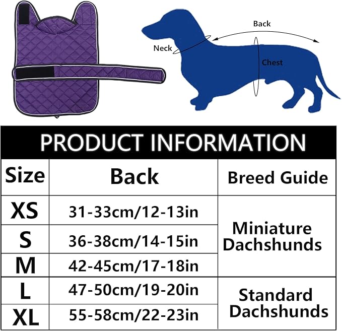 Warm Thermal Quilted Dachshund Coat,Dog Winter Coat with Warm Fleece Lining,Outdoor Dog Apparel with Adjustable Bands for Medium,Large Dog-Purple-XS