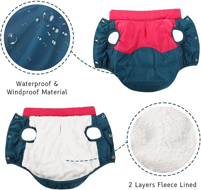 ASENKU Dog Winter Coat - Waterproof Windproof Dog Jacket, Warm Snowproof Doggie Puffer Vest for Cold Weather, Lightweight Snow Coats for Small Medium Large Dogs (Red&Navy, M)