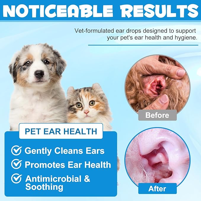 Cats & Dog Ear Infection Treatment Drops, with 1% Hydrocortisone for Dog & Cats Yeast Infection, Itchy Ear Relief, Pet Ear Care Supplies for Dogs & Cats - 2fl oz