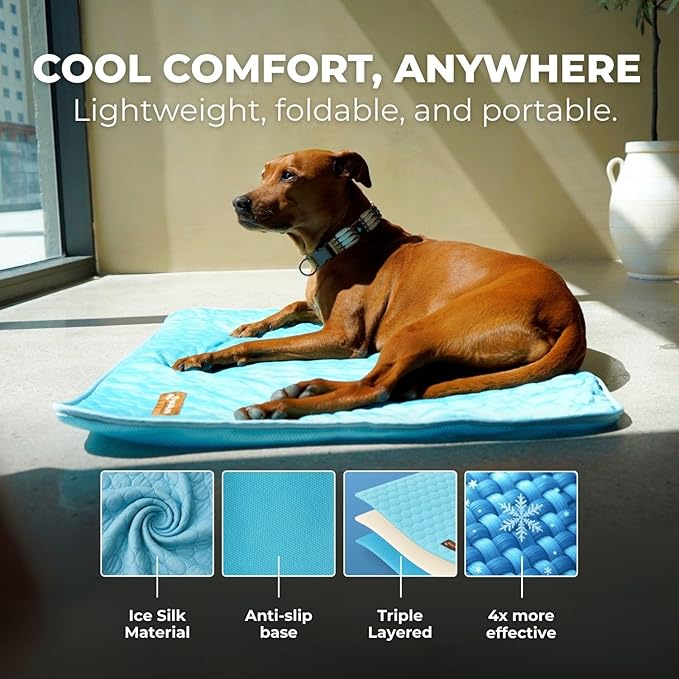 Pelsbarn Dog Cooling Mat- Ice Silk Summer Comfort, Self Cooling, Non-Slip Dog Pad, Durable & Washable, Mat for Small Dogs 18" x 21", Support Shelter Dogs with Every Purchase (Blue)