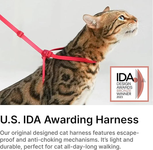 Cat Harness and Leash 2-in-1, Escape Proof Anti-Chocking Harness Adjustable Lighweight Leash for Walking Outoor Training for Kitten Small Large Cats Puppy, US IDA Bronze Award (Space Gray)