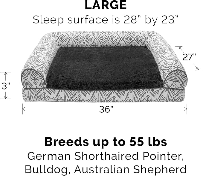 Furhaven Replacement Dog Bed Cover Plush & Southwest Kilim Décor Sofa-Style, Machine Washable - Boulder Gray, Large