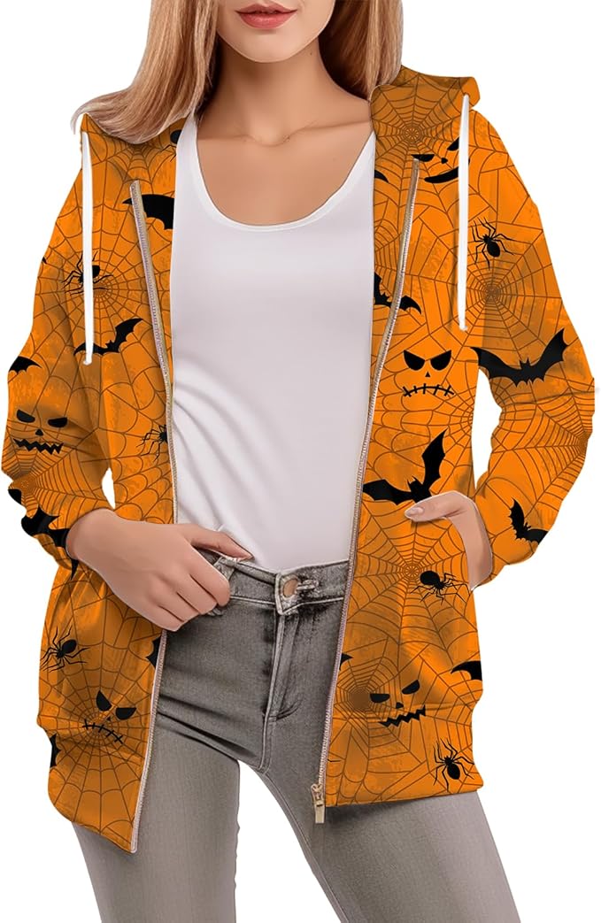 Women's Zip Front Plaid Sweatshirts Print Hoodie Fall Jackets Long Sleeve Casual Drawstring Clothes