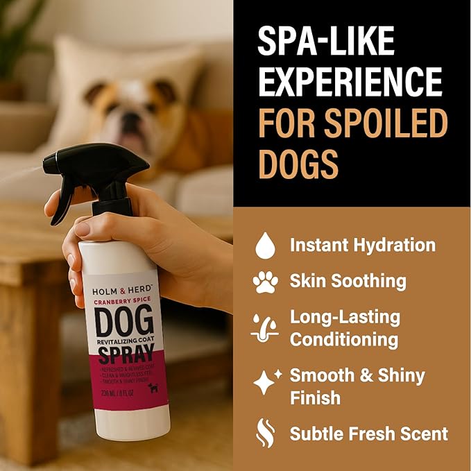 Holm & Herd Dog Perfume Spray – Deodorizing Coat Spray for Dogs that Hydrates & Enhances Shine – Dog Cologne & Leave-in Conditioner – Cranberry Spice 8oz