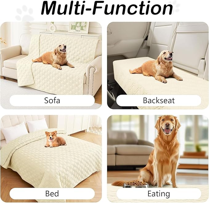 hyha Waterproof Dog Bed Blanket, Soft Pet Blankets, Waterproof Couch Cover for Dogs, Reversible Sofa Covers Washable for Furniture (82x102 Inch, Beige/Beige)