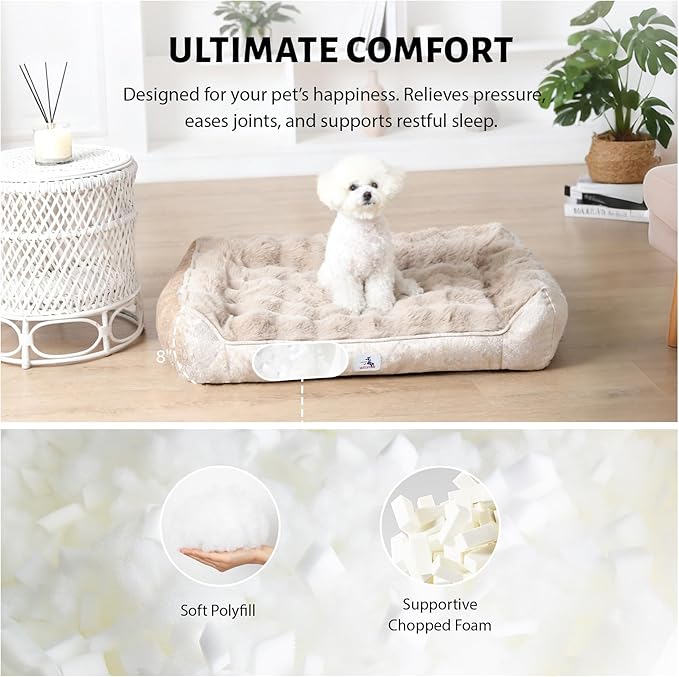 Orthopedic Dog Bed for Large Dogs - 35" Faux Fur Pet Couch with Removable Washable Cover, Nonskid Bottom, Supportive Foam, Comfortable Dog Sofa Bed for Medium Large Dogs, Taupe