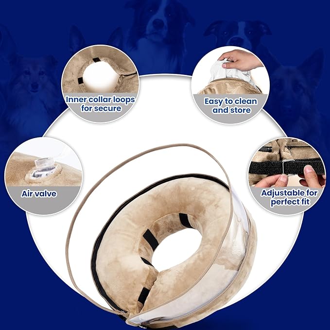 BARKLESS Dog Cone, Inflatable Dog Cone After Surgery for Small Medium Breeds, Soft Surgery Collar with Enhanced Anti-Licking Guard Shield for Pets, Patented Protective Donut Collar
