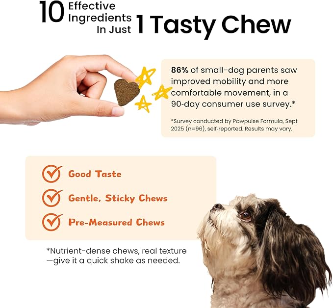 PAWPULSE FORMULA Advanced Mobility Dog Joint Supplement for Small Breeds – Hip & Joint Care, Arthritis & Pain Relief with Glucosamine, Chondroitin, MSM, Turmeric, Green Lipped Mussel – 120 Soft Chews