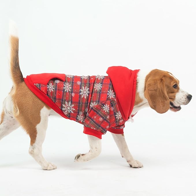 PUPTECK Christmas Winter Dog Hoodie Pet Sweatshirt Soft Warm Clothes Fleece Lined with Hat for Small Medium Large Dogs, Pocket Design, Snow M