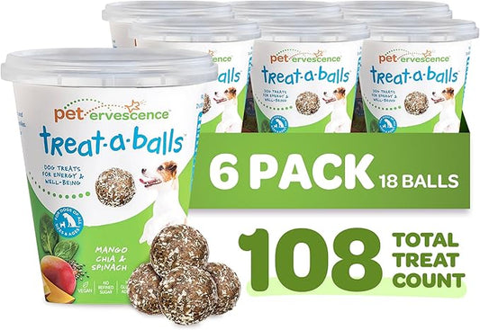 Nutritious All Natural Bulk Dog Treats - Vegan, Fiber-Rich, Human-Grade - All Breeds, Sizes, Ages - Made in New Zealand - Mango, Spinach & Chia - 6pk (108 Dog Treats Bulk)