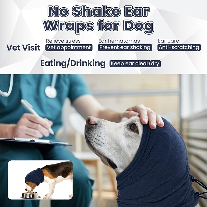 Nanaki 3rd Gen Calming Hoodie Ear Covers-Anti-Slip Hematomas Wraps for Dogs, Adjustable Head Wraps Noise Cancelling Protector, Anxiety Relief Ear Muffs for Fireworks & Grooming Bath