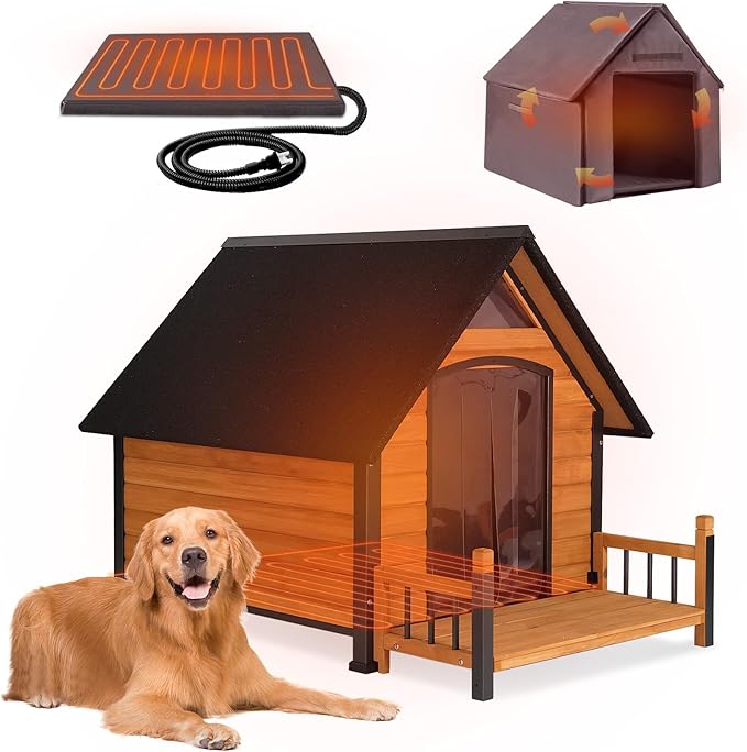 Large Heated Dog House Outdoor XL Insulated Dog House Weatherproof Dog Kennel ((with Heating Pad & Liner), Large Heated Dog House (AIR80-IN-HP))