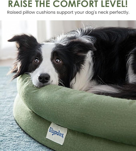 Orthopedic Dog Bed for Medium Size Dogs, Chew-Resistant Pet Sofa Bed with Egg Crate Foam, 4-Sided Bolster, Removable Washable Cover & Anti-Slip Bottom, Medium Olivine