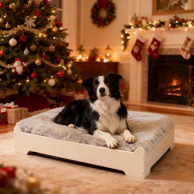 Elevated Dog Bed,32×24.8 Inch Medium Raised Dog Couch with Cover, White M Supports up to 50lbs