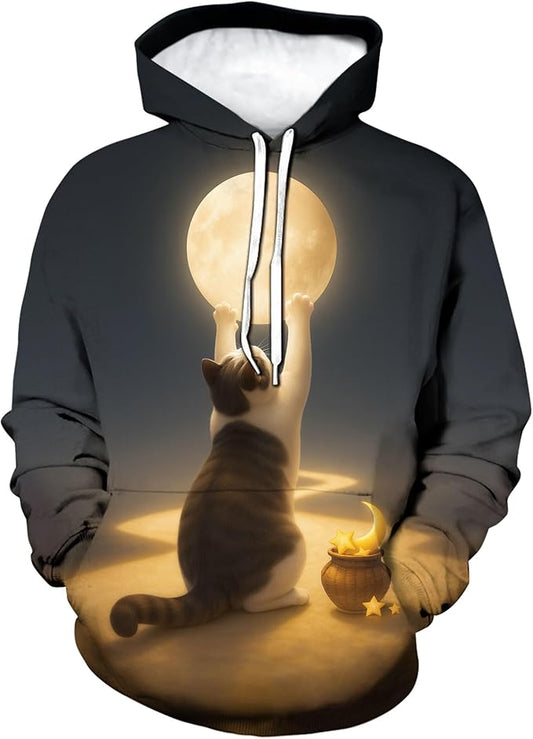 Blissboy Novelty Long Sleeve Hoodie Funny Cat Print Sweatshirts