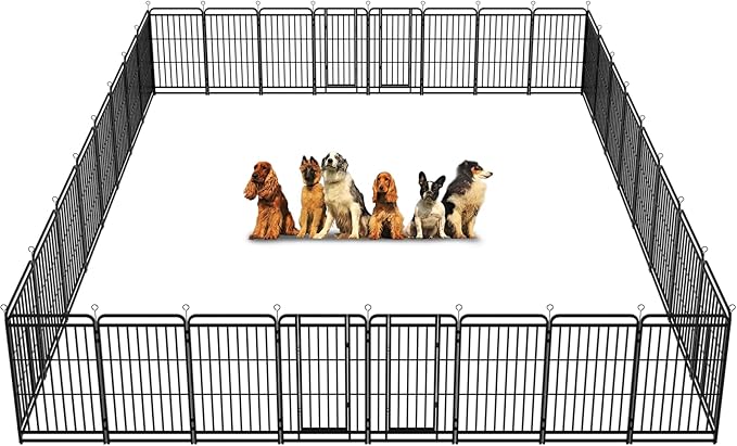 Dog Fence Outdoor 32 Piece Panels 47" Height, Square Steel Pipe with Reinforced Crossbars, Anti-Rust Heavy Duty Dog Playpen with Doors Portable for Yard RV Camping, Total 71FT, 406 Sq.ft, Snowy Black