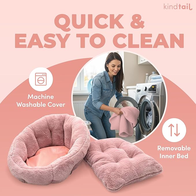 KindTail Small Orthopedic Dog and Cat Bed - Faux Fur Luxury Cuddler for Pets Under 15 lbs, Comfortable Waterproof Material with Nylon Base - 20" x 14" x 10" (Light Grey, Small)