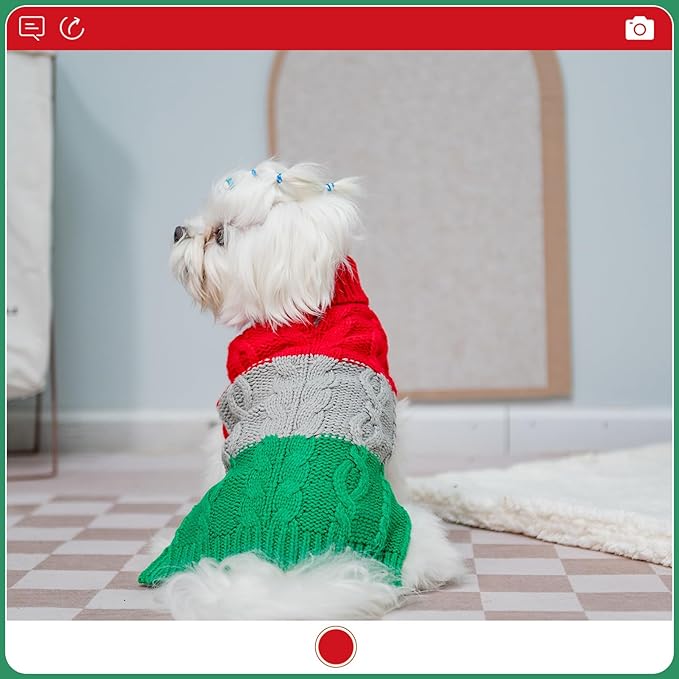 EXPAWLORER Dog Sweater - Small Dogs Fall Sweaters for Girls Boys,Classic Turtleneck Knitwear Dog Clothes for Cold Weather, Cable Knit Dogs Outfit,Coat,Pet Apparel Gift(Red&Green,S)