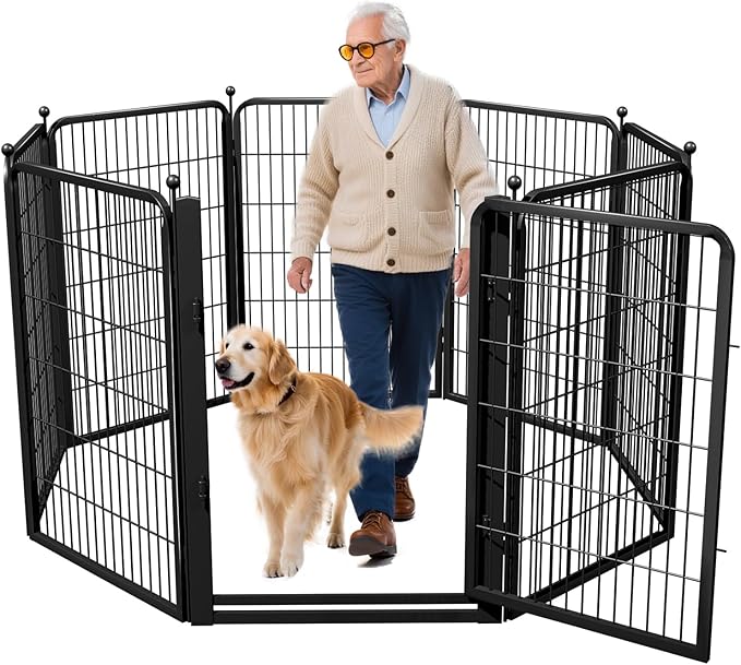 Dog Playpen, 40 inch 8 Panels Dog Fence with Extra Wide Gate, No-Tripped Pet Playpen Rustproof Dog Pen Indoor Puppy Playpen for Temporary Containment, Portable Pet Fence for RV Camping