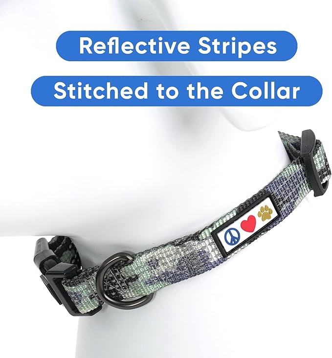 Pawtitas Reflective Dog Collar - Adjustable, Large Dog & Puppy Collar - Camouflage Grey
