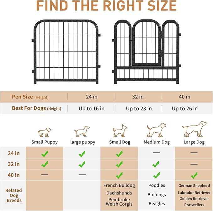 Metal Dog Playpen, 24 Inch Height 8 Panels, Ideal Dog Fence for Large/Medium/Small Dogs Indoor & Outdoor Bliss, Perfect Dog Pen for Camping, Yard, and RV | Black-Silver