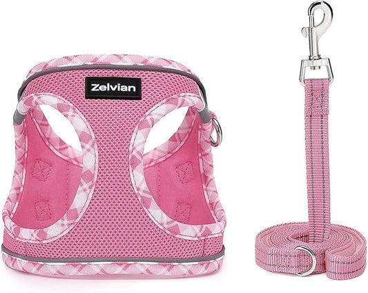 Cat Harness and Leash Set for Walking, Escape Proof Adjustable Soft Mesh Kitten Harness with Reflective Strips, Breathable No-Choke Pet Vest for Small Cats or Puppies(Pink,XXS)