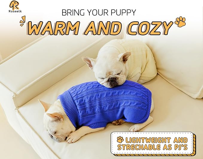 2 Pack Dog Sweaters for Small Dogs - Puppy Medium Warm Clothes in Winter, Turtleneck Pullover Design for Boy Girl Pet, Doggie, Cat, Kitten Chihuahua Bulldog Pug Beagles (XS, Blue, Beige)