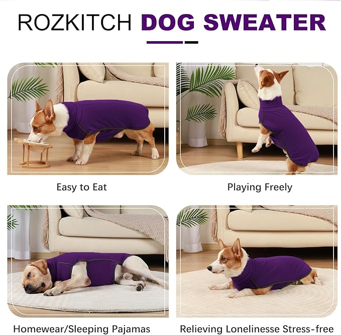 ROZKITCH Pajamas for Large Dogs, Pet Windproof Warm Cold Weather Jacket Vest Cozy Jumpsuit Apparel Outfit Clothes for Walking Hiking Travel Sleep Purple 4XL