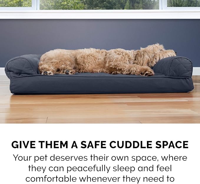 FurHaven Dreamer Sofa Orthopedic Dog Bed for Large Dogs with Orthopedic Egg Crate Memory Foam for Joint Support, Removable Washable Cover, Jumbo/XL, Quilted Sofa, Iron Gray