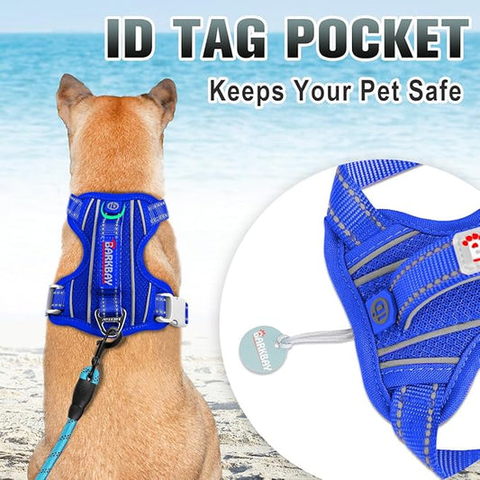 BARKBAY No Pull Dog Harness Large Reflective Dog Harness with Front Clip and Easy Control Handle for Walking Training Running with ID tag Pocket(Sapphire Blue,XL)