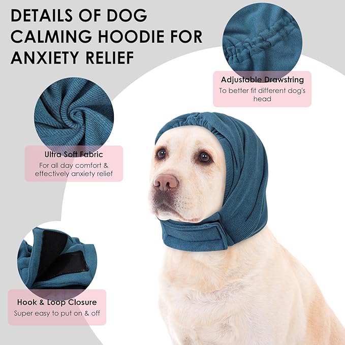 KOESON Dog Calming Hoodie, No Shake Ear Wrap for Dogs Hematoma, Anxiety Relief Dog Head Muffs for Noise Protection, Grooming, Drying, Fireworks & Thunder, Soft Neck Warmer & Ear Cover for Dogs & Cats