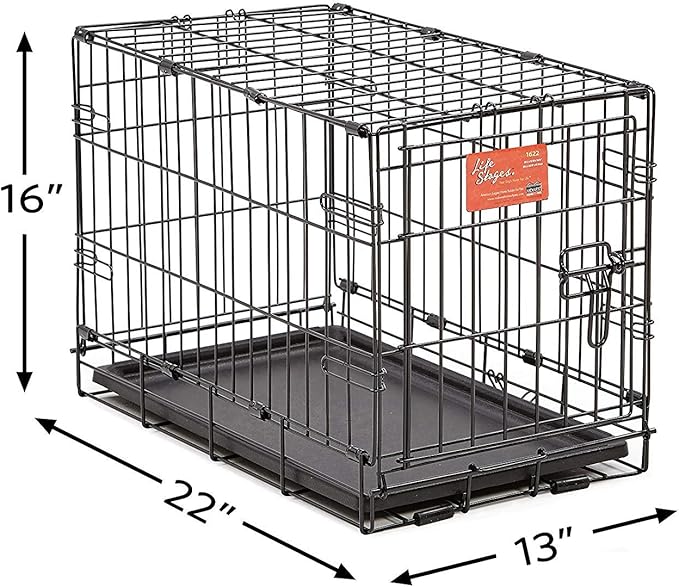 MidWest Homes for Pets XS LifeStages Single Door 22-Inch Folding Dog Crate, Enhanced Security, Includes Leak-Proof Pan, Divider Panel, Handle, Rubber Feet