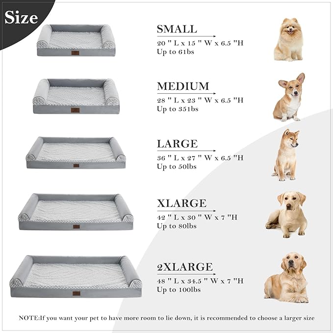 WNPETHOME Orthopedic Dog Beds for Large Dogs, Waterproof Memory Foam Large Dog Bed with Sides, Non-Slip Bottom and Egg-Crate Foam Big Pet Couch Bed with Washable Removable Cover