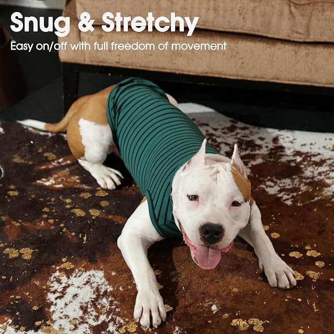 IECOii 4XL Dog Sweater - Stretch Fleece Sweater with Turtleneck,Green Stripes,XXXX-Large, Warm Pullover Sweatshirt Pajamas for Indoor Sleeping/Outdoor Walking, Comfort Fit for Giant Breeds Great Dane