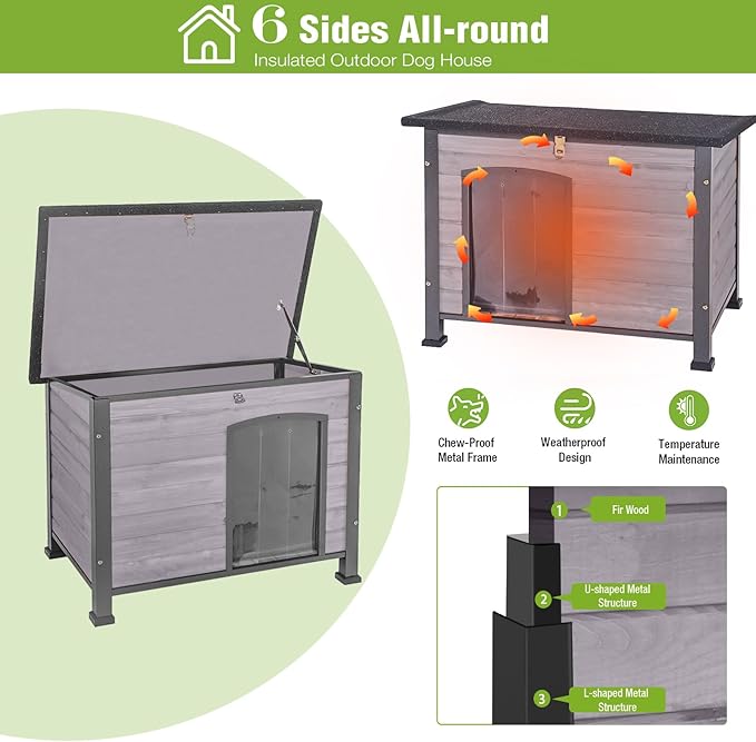 Large Heated Dog House Outdoor XL Insulated Dog House Weatherproof Dog Kennel (Outdoor Dog House (Standard Model), Large Insulated Dog House (AIR73))