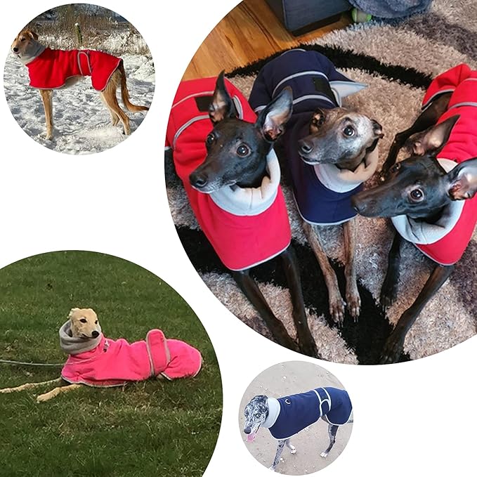 Geyecete Greyhound Cosy Fleece Jumper, Dog Winter Coat with Warm Fleece Lining, Outdoor Dog Apparel with Adjustable Bands for Medium, Large Dog -Pink-M