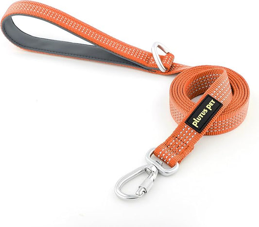 Plutus Pet Heavy Duty Dog Leash with Lockable Aluminum Carabiner, 4/6 Feet Long, Double-Sided Reflective Nylon, Padded Handle, for Puppy, Small, Medium and Large Dogs (Orange, 1" x 6')