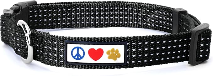 Pawtitas Reflective Dog Collar - Adjustable, Large Dog & Puppy Collar - Black