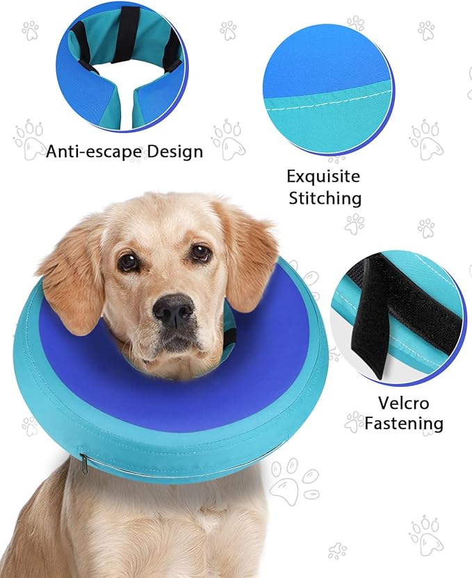 MIDOG Soft Inflatable Dog Cone,Donut E-Collar Alternative for After Surgery, Prevents Licking,Allowing Normal Eating & Vision,Comfortable Recovery Collar for Small Medium Large Dogs & Cats,GreenBlue-S
