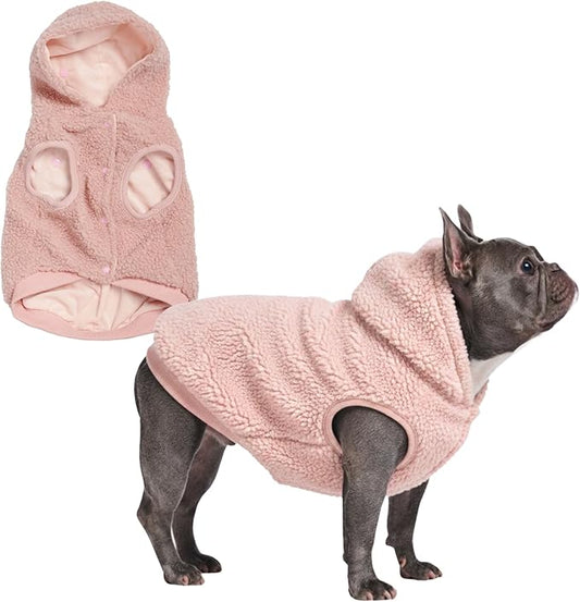 Spark Paws Fleece Dog Jacket, Hooded Sweater Vest, Warm Coat for Winter - Suitable for Small Medium Large XL XXL Breeds - Pink - L
