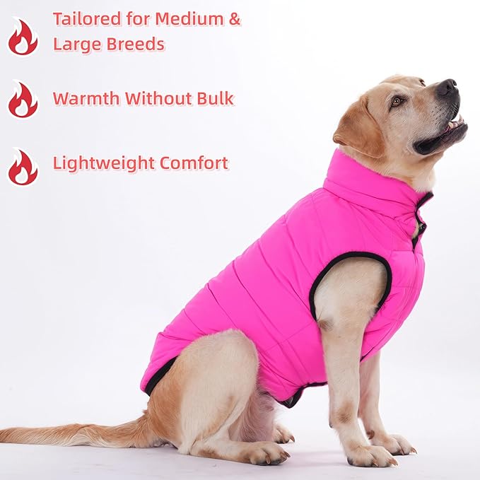 LovinPet Reversible Dog Puffer Coat for Medium & Large Dogs, Down‑Insulated Winter Jacket, Water‑Resistant & Wind‑Resistant, Anti‑Static, Dual-Sided Pink & Black for Cold Weather,2XL